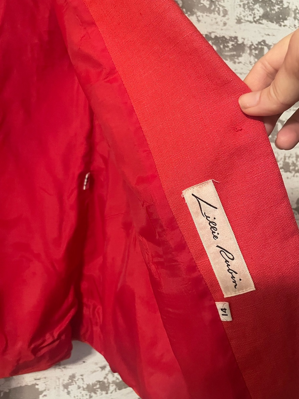 Vintage Lizzie Rubin Red Linen Blazer Jacket Women’s 14 Oversized Single Button - Picture 5 of 7